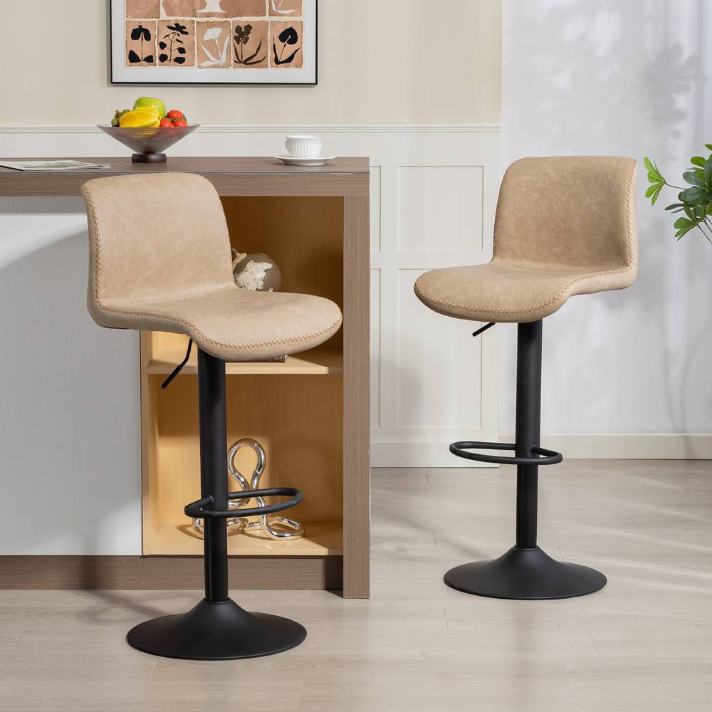 HOMCOM Barstools Set of 2, Dining Stools with Backrest & Footrest in Light Brown