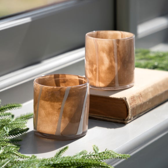 Set of 2 Candy Cane Inspired Tealight Holders