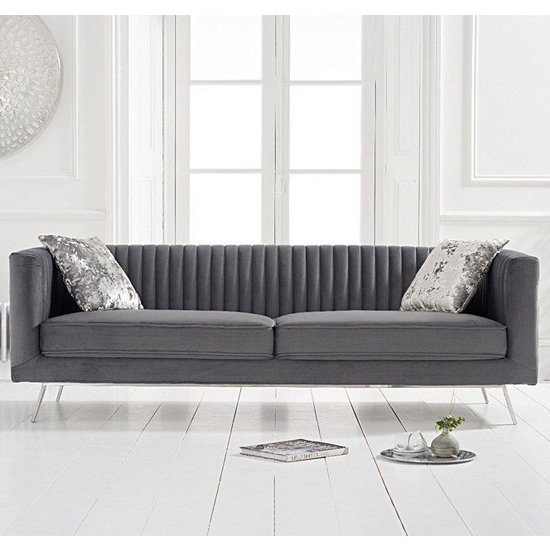 Achird Velvet 3 Seater Sofa In Grey