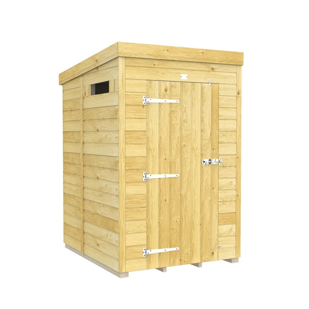 Buttercup Farm 4 x 5 Feet Pent Security Shed - Single Door - L147 x W127 x H201 cm in Brown