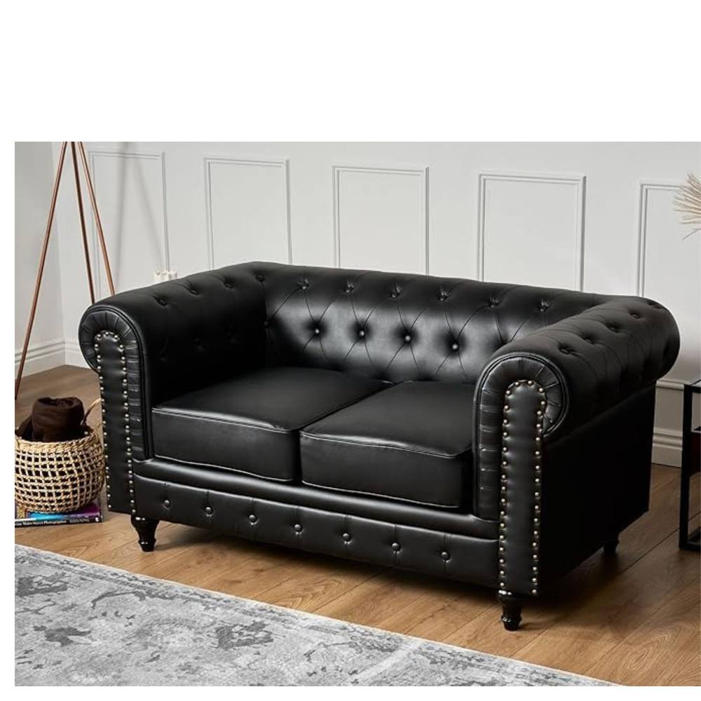 Bliss Furniture Chesterfield 2 Seater Sofa in Faux Leather in Black