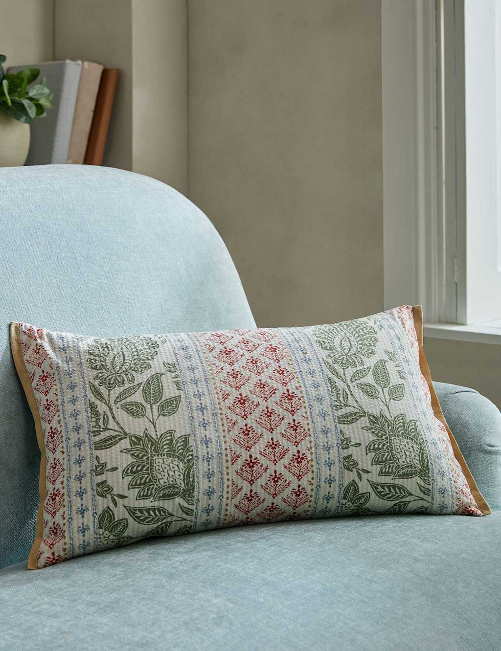 Laura Ashley Pure Cotton Hedingham Stripe Cushion Green Mix