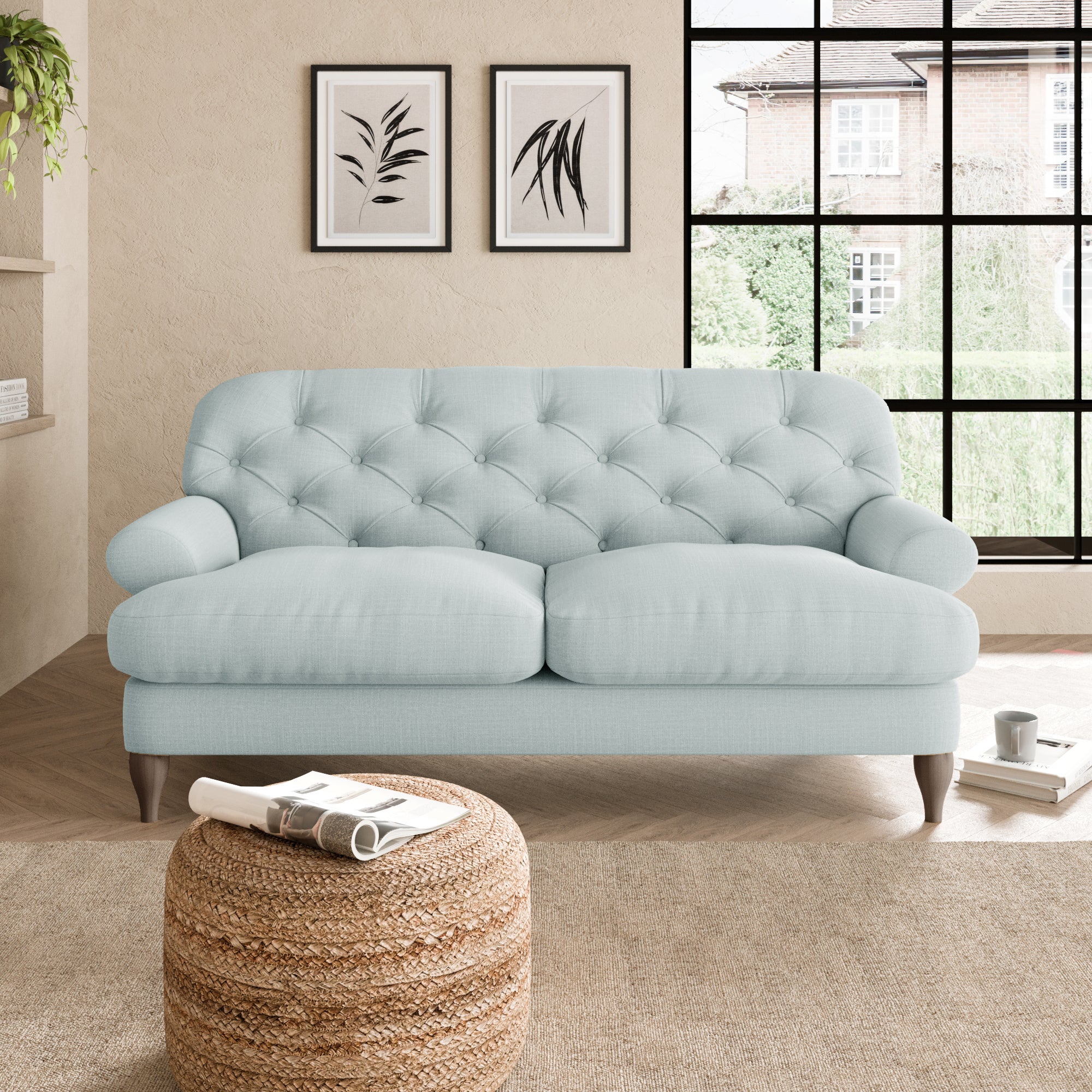 Canterbury Slub Cotton Blend 2 Seater Sofa Slub Cotton Light Mineral