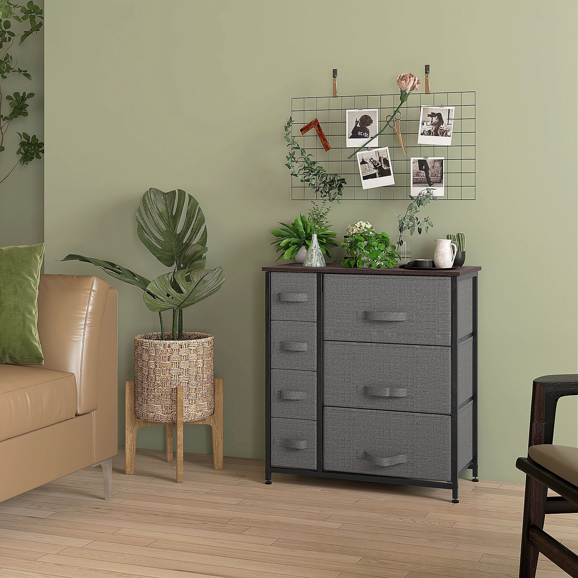 HOMCOM Chest of Drawers with 7 Dresser Drawers for Home Bedroom, Dark Grey