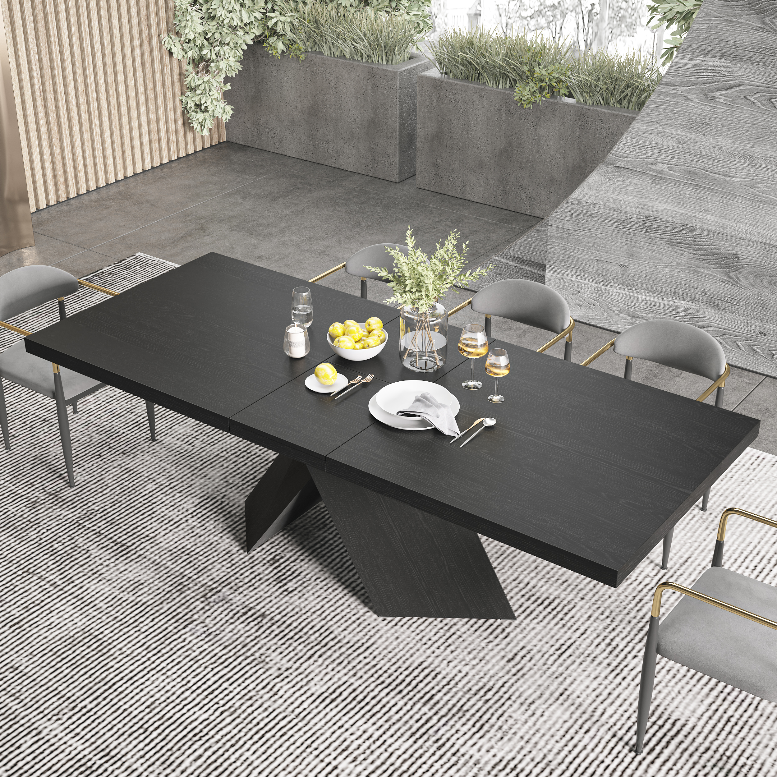 2000mm-2400mm Farmhouse Extendable Black Dining Table Seats 6-8