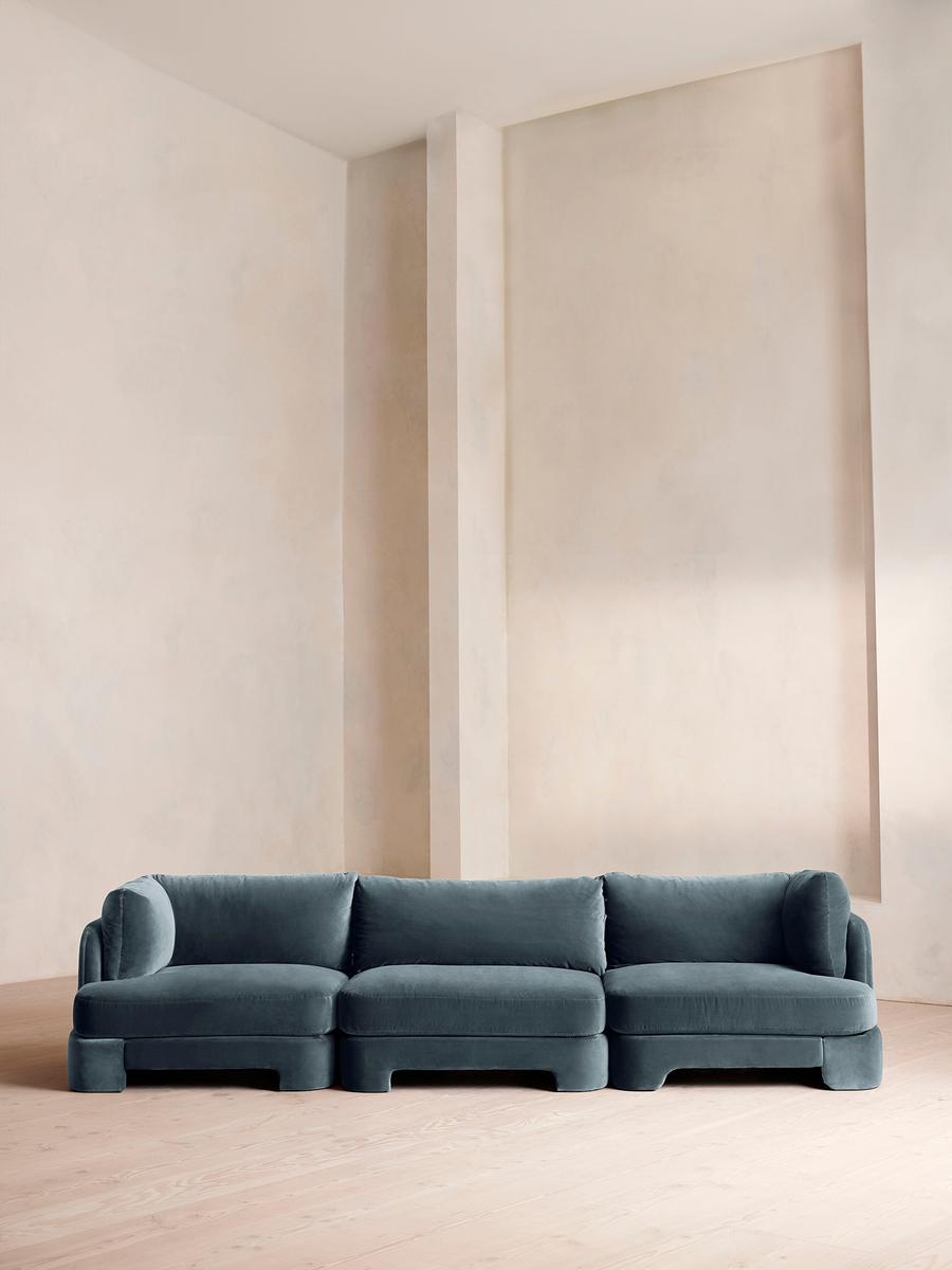 Odell Modular Sofa, Four Seater, Velvet, Grey Blue