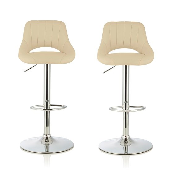 Shello Bar Stool In Cream Faux Leather And Chrome Base In A Pair