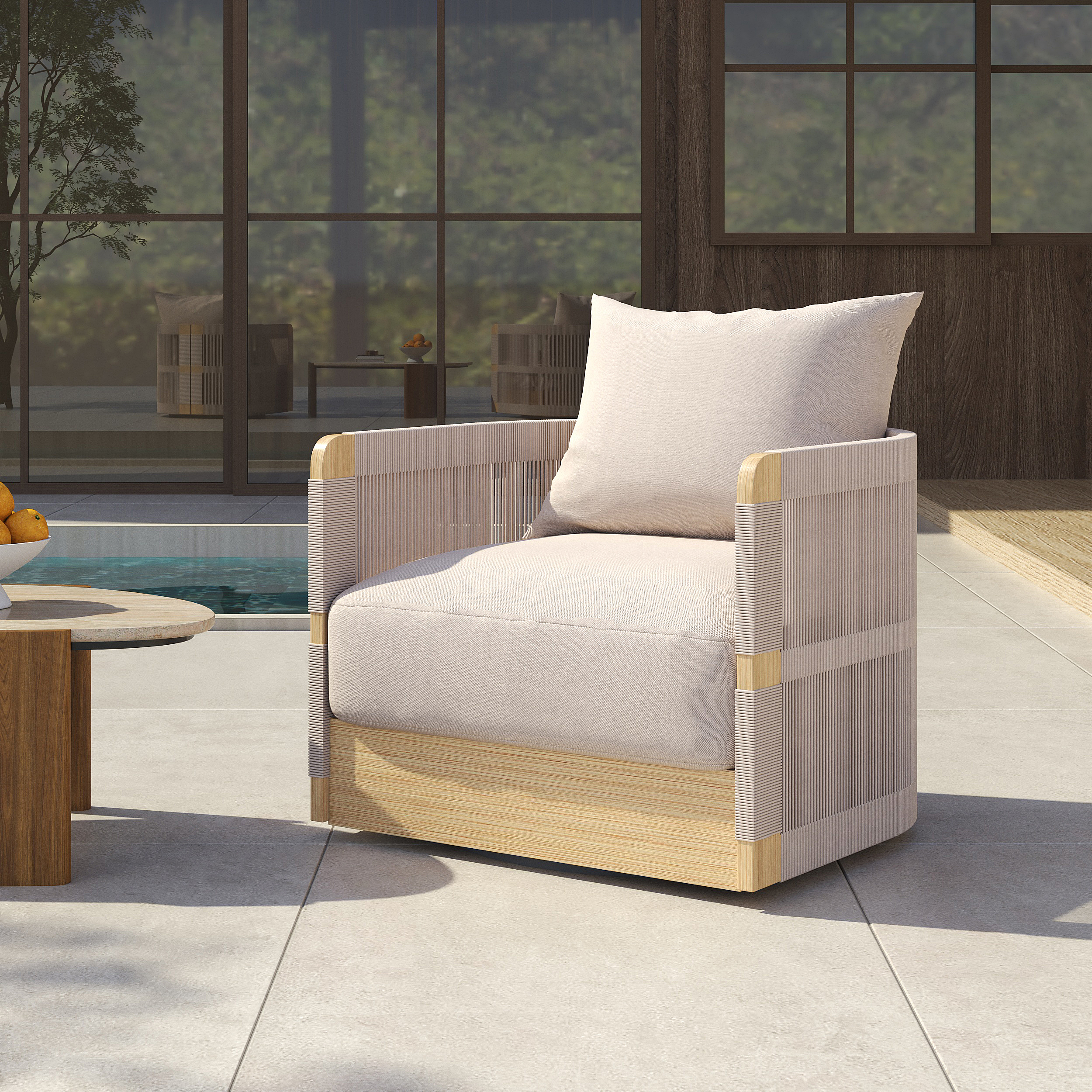 Outdoor Khaki Handwoven Rope Swivel Chair