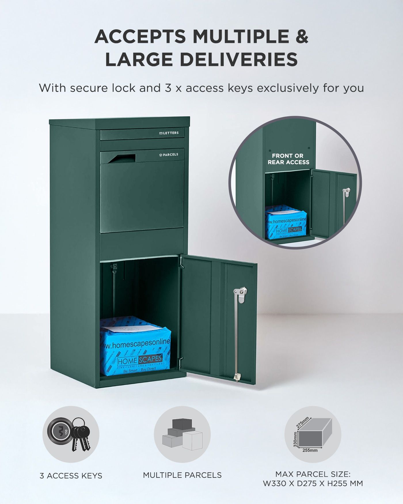Homescapes Smart Parcel Box® Large Front Access Secure Delivery Box in Green 5