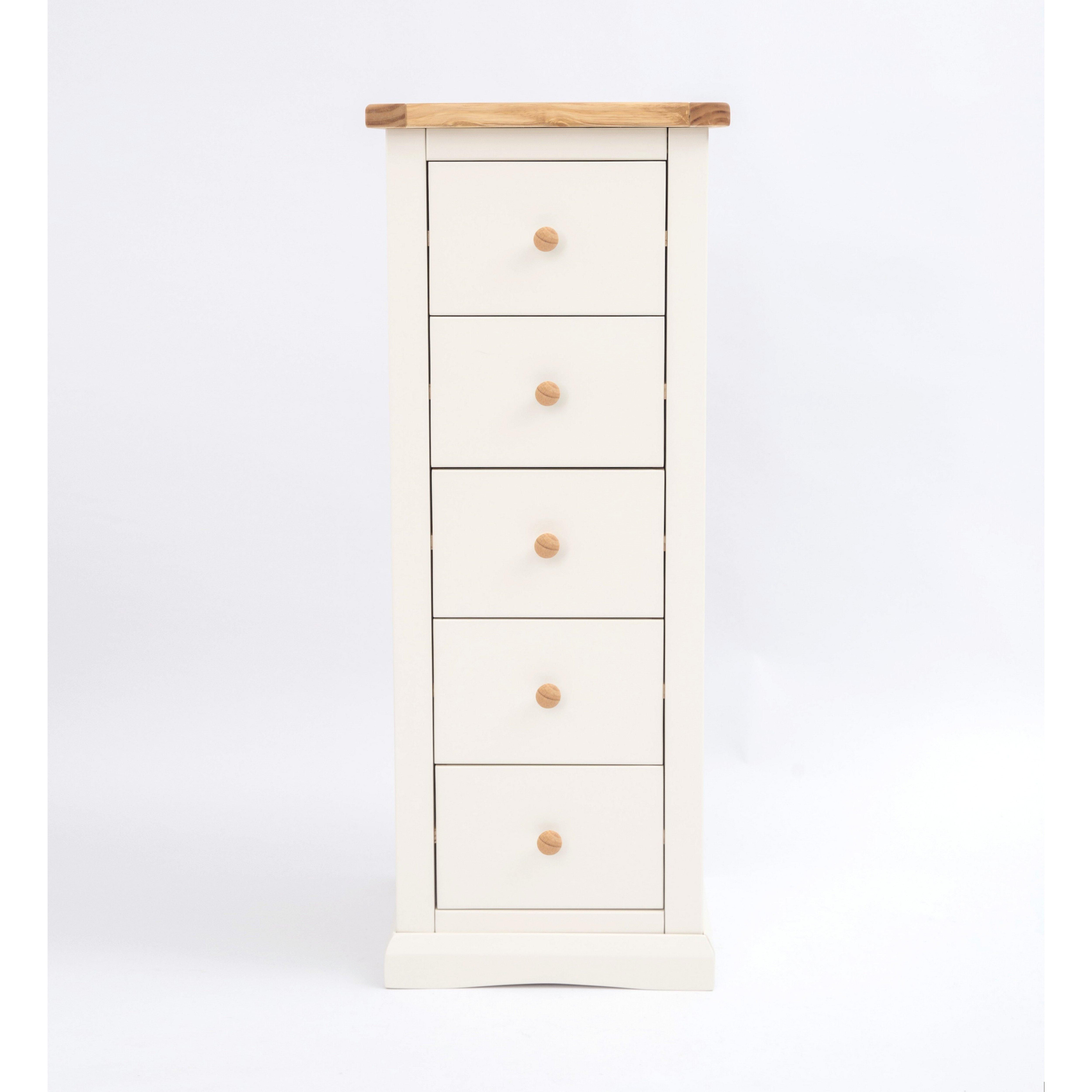Cabinet Bits Castelli 5 Drawer Narrow Chest of Drawers Wood Knob in Off-White
