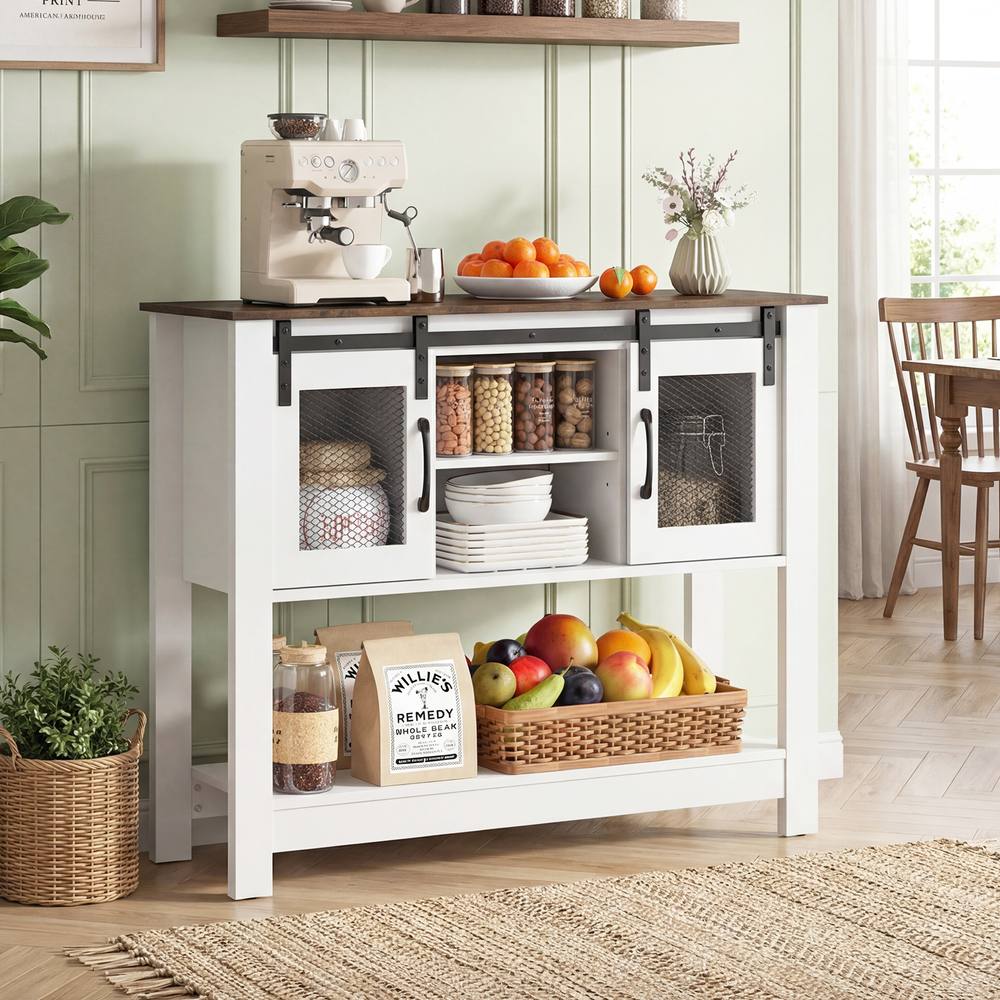 Costway Entryway Table w/ Barn Sliding Doors Console Table w/ Adjustable Shelf