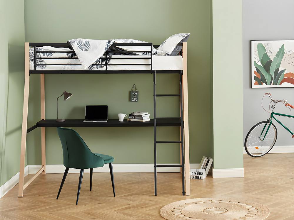 Vente-unique Loft Bed With Integrated Desk- 90 X 190 Cm - Black & Oak - MALICIA