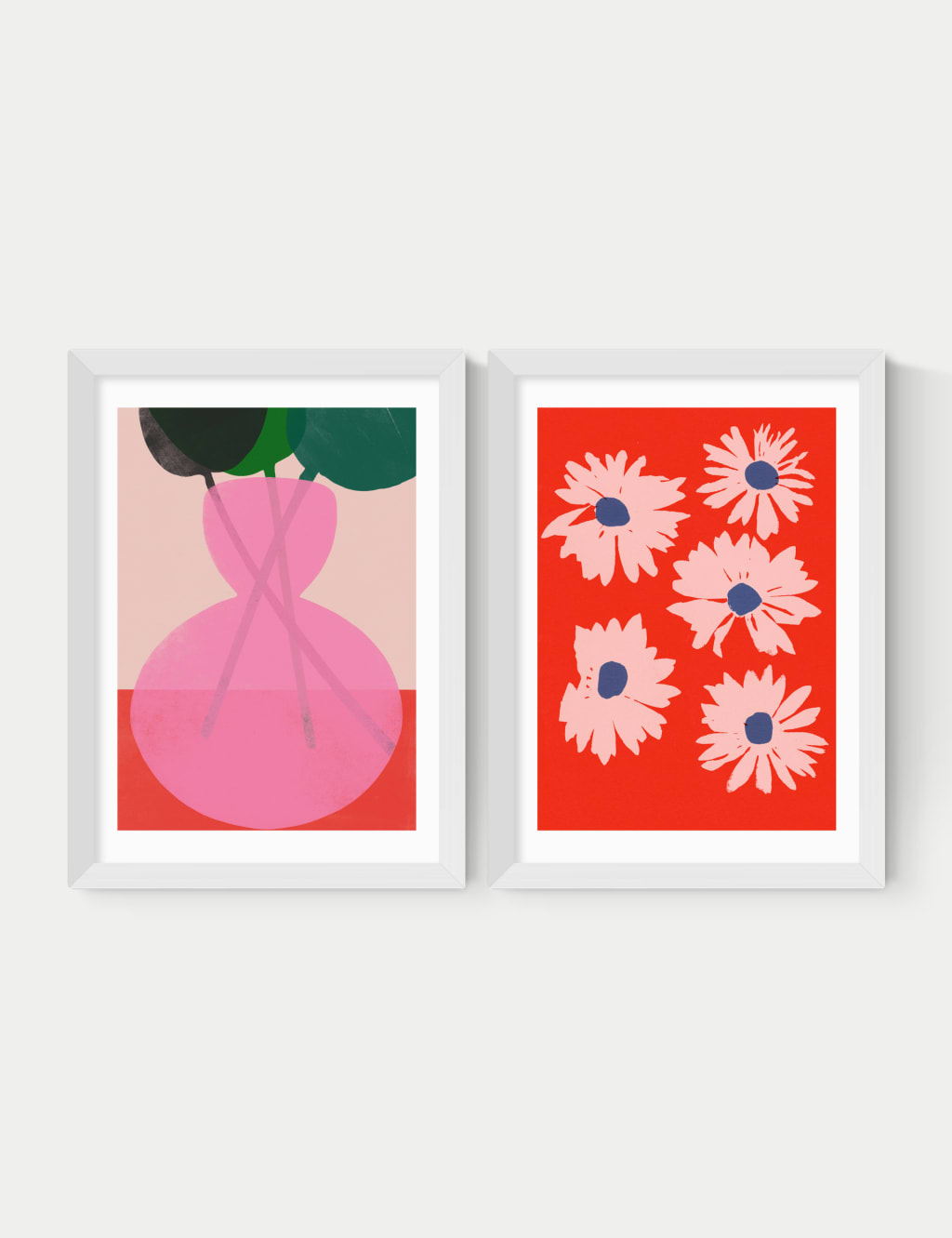 East End Prints Red & Pink Floral Twin Set Framed Art White