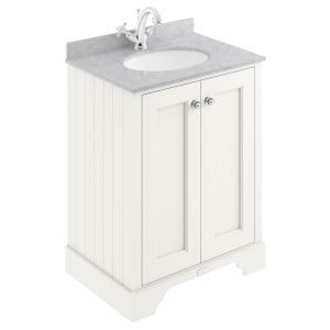 Bayswater Victrion Pointing White Traditional Freestanding Vanity Unit & Grey Marble Top Basin - 600mm