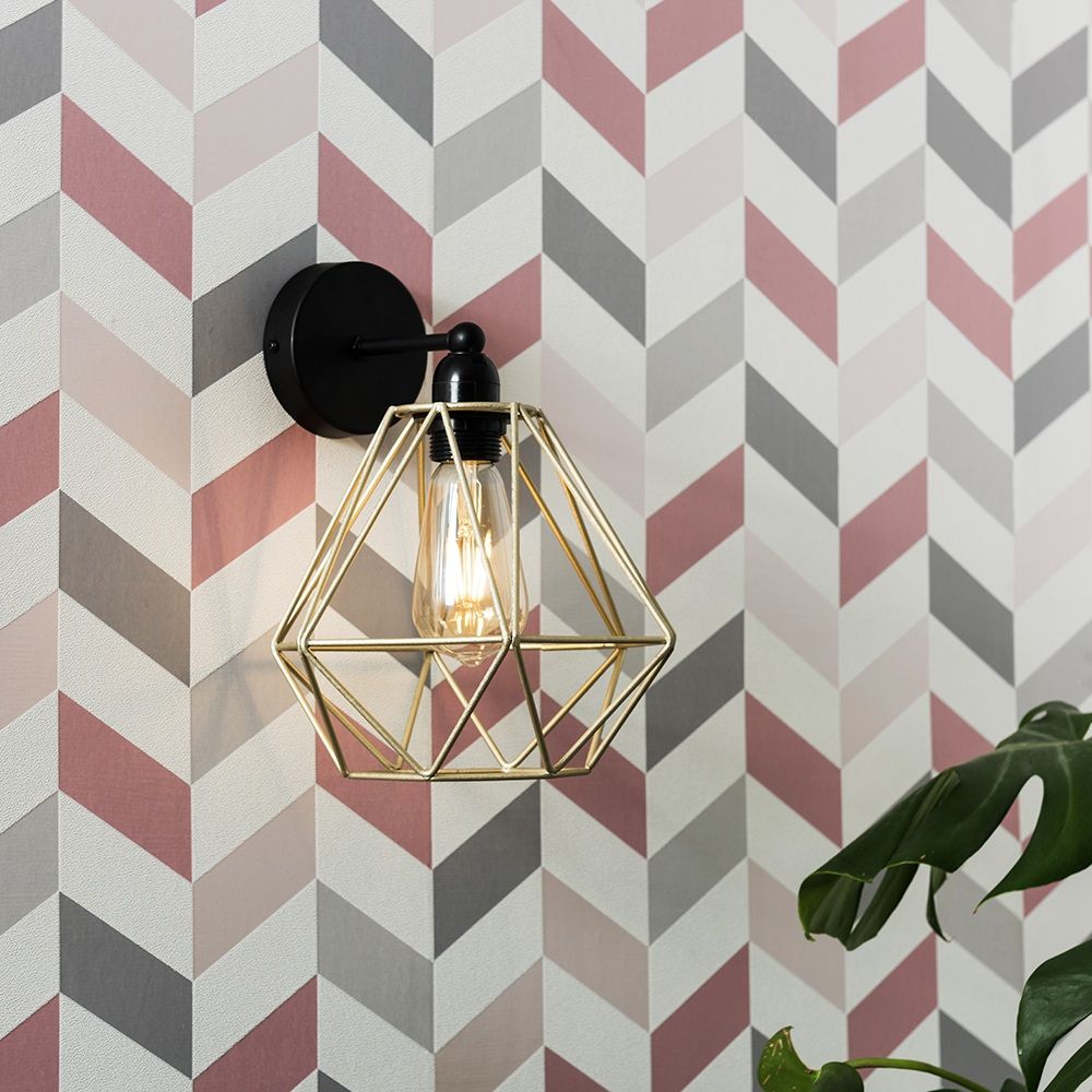 ValueLights Diablo Industrial Black & Gold Indoor Wall Light Fitting