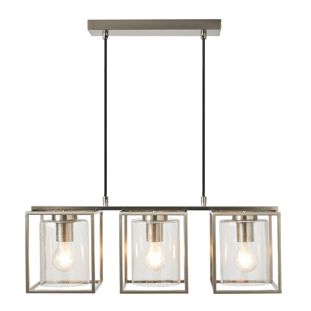 Hardy Cage Ceiling Pendant Bar with Bubble Glass Shades, Satin Nickel