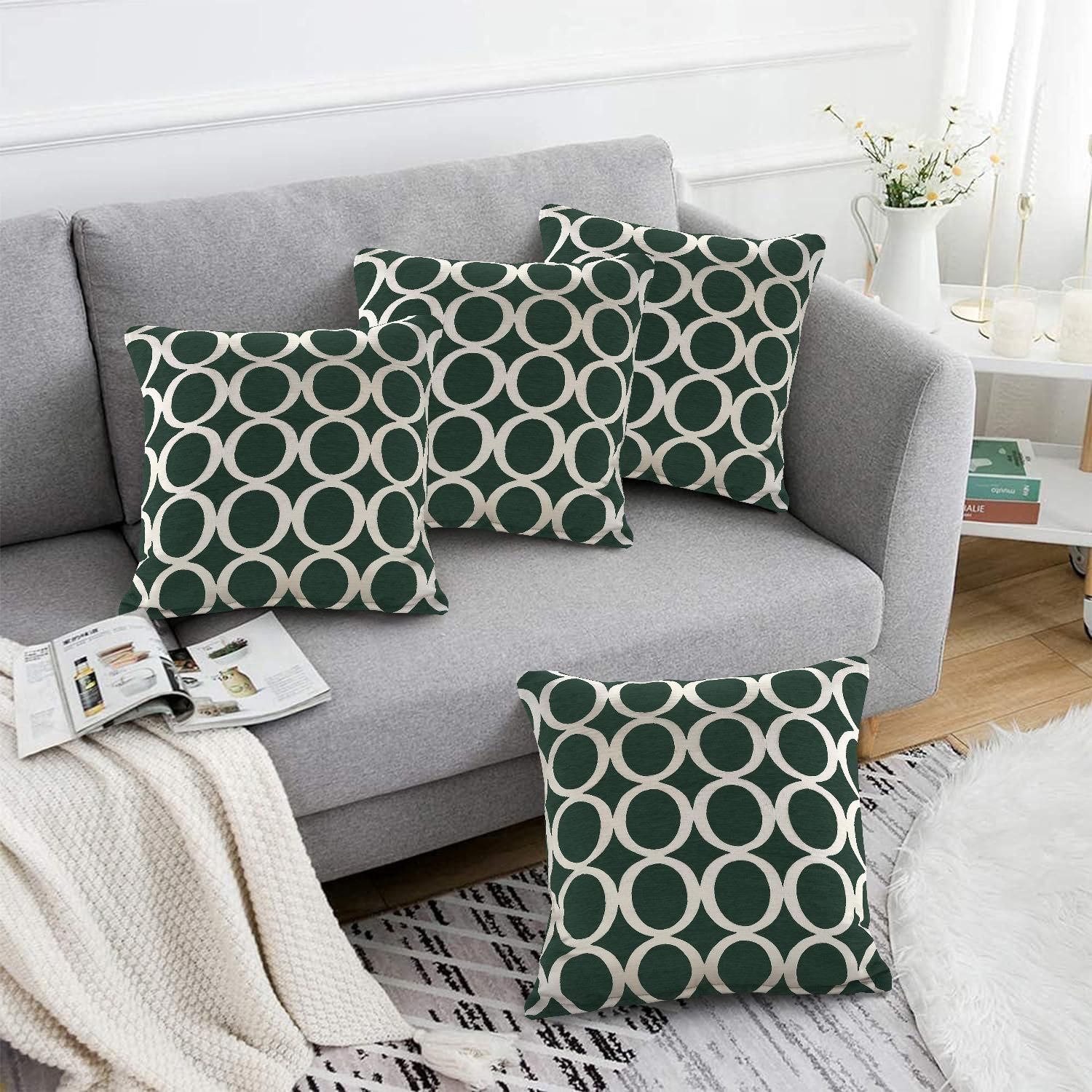 Luxury Living Luxury Chenille Cushion set of 4 in Dark Green