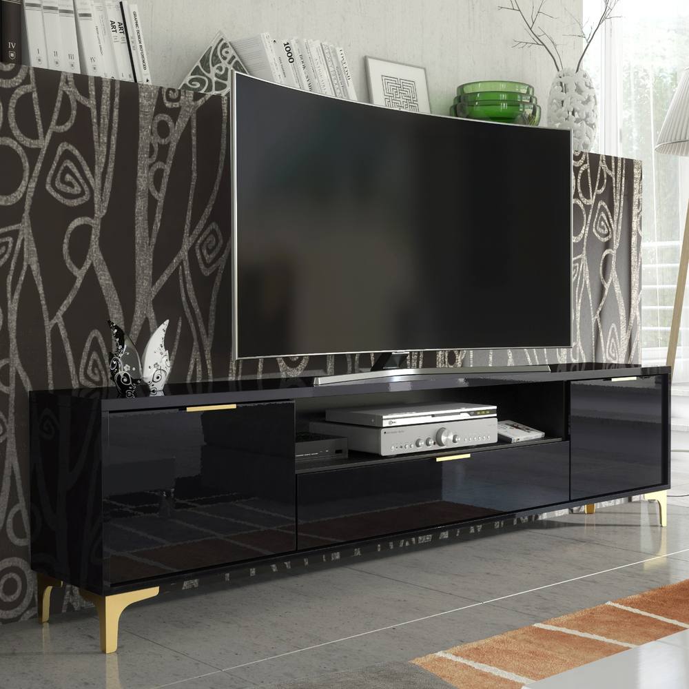 Creative Furniture Goldline Gloss TV Unit 200cm - Glossy Black