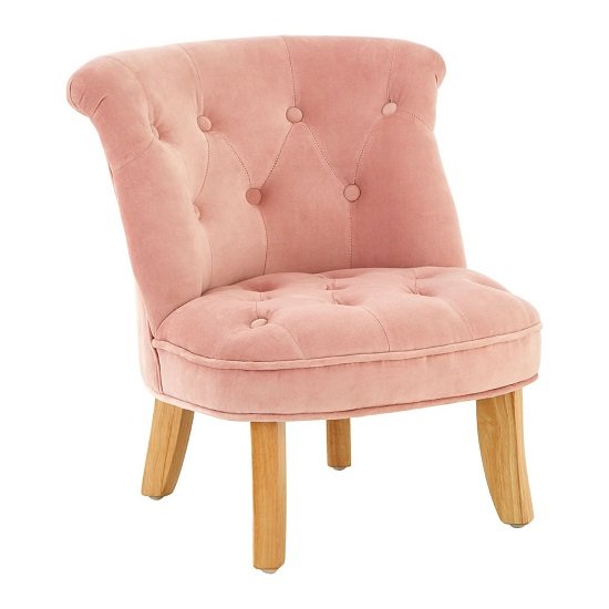 Ernest Kids Chair In Pink Velvet With Wooden Legs