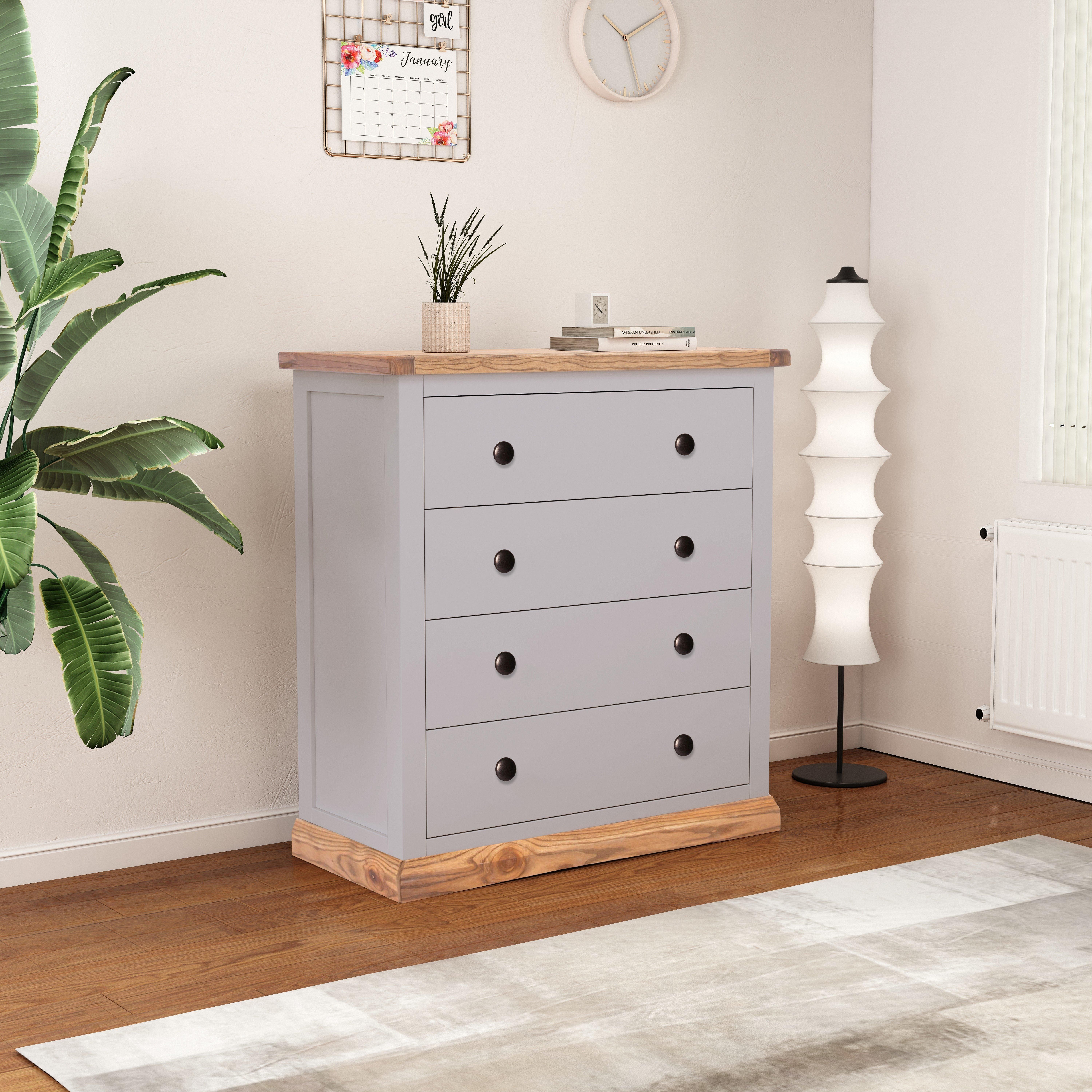 Cabinet Bits Bicarri 4 Drawer Chest of Drawers Brass Knob in Grey