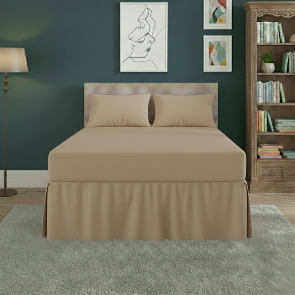 Snug City Fitted Valance Bed Sheet Polycotton Mattress Cover & Frill Easy Care in Beige