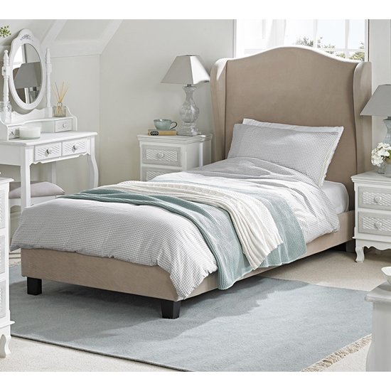 Chateaux Wing Single Fabric Bed In Beige
