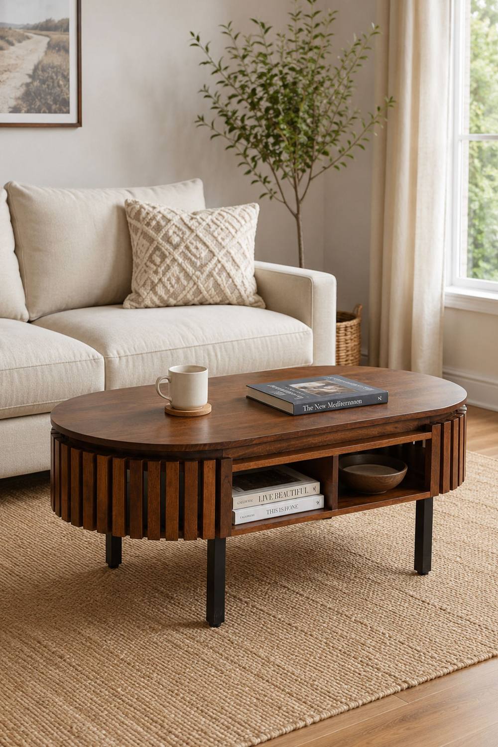 IH Design Tackley Mango Wood Rectangular Coffee Table Metal Legs in Brown