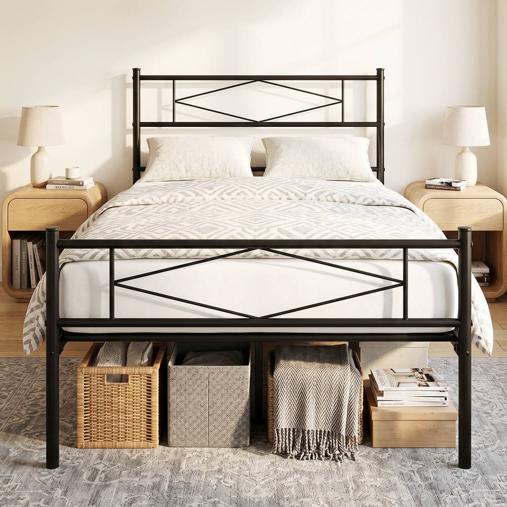 HOMCOM 3ft Single Bed Frame with Steel Slat Support, Noise-Free, Black