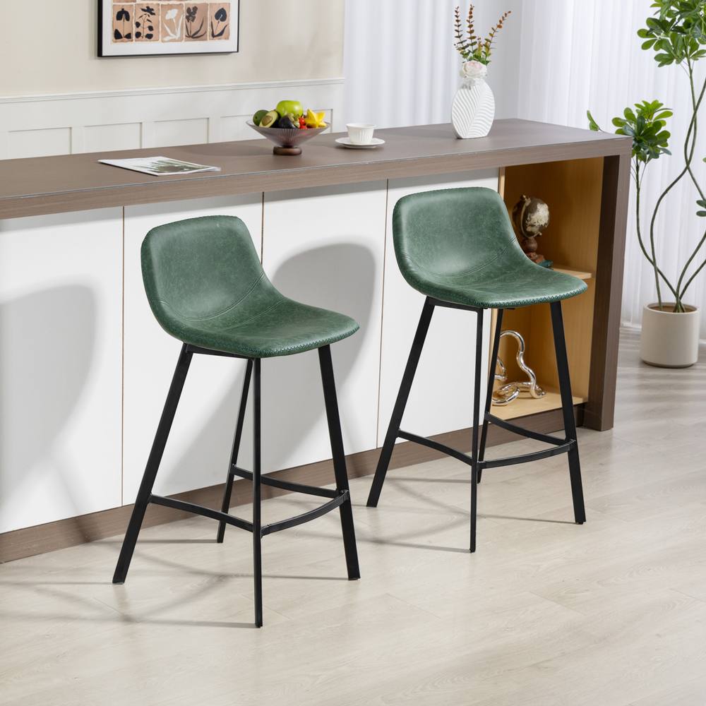HOMCOM Bar Stools Set of 2, Bar Chairs with Back & Steel Legs in Green