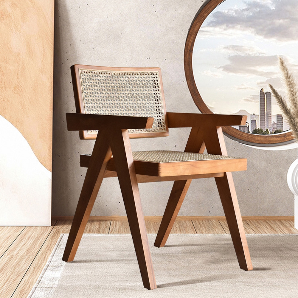 Archic Walnut Japandi Rattan Dining Chair with Solid Wood Frame 8-Pieces