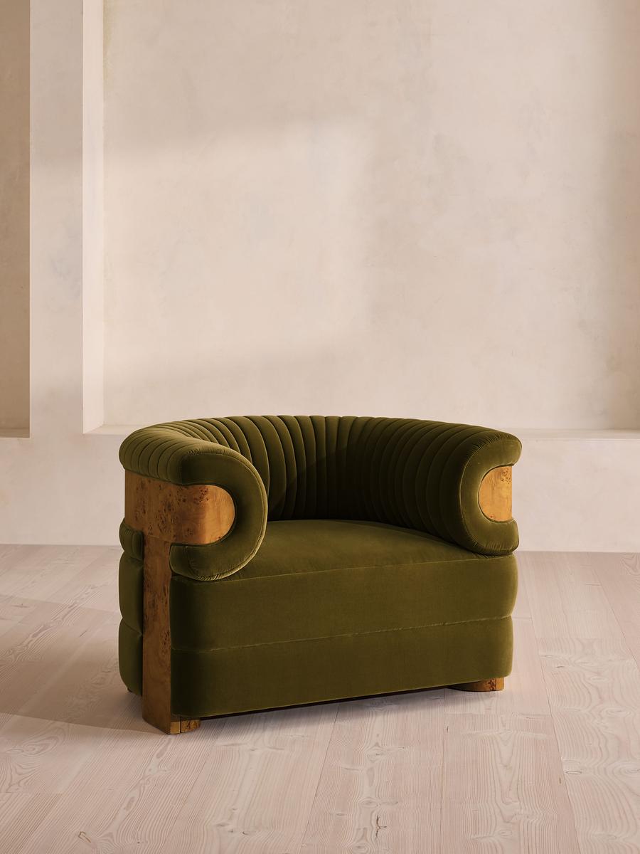 Caleb Armchair, Dark Burl, Velvet, Olive