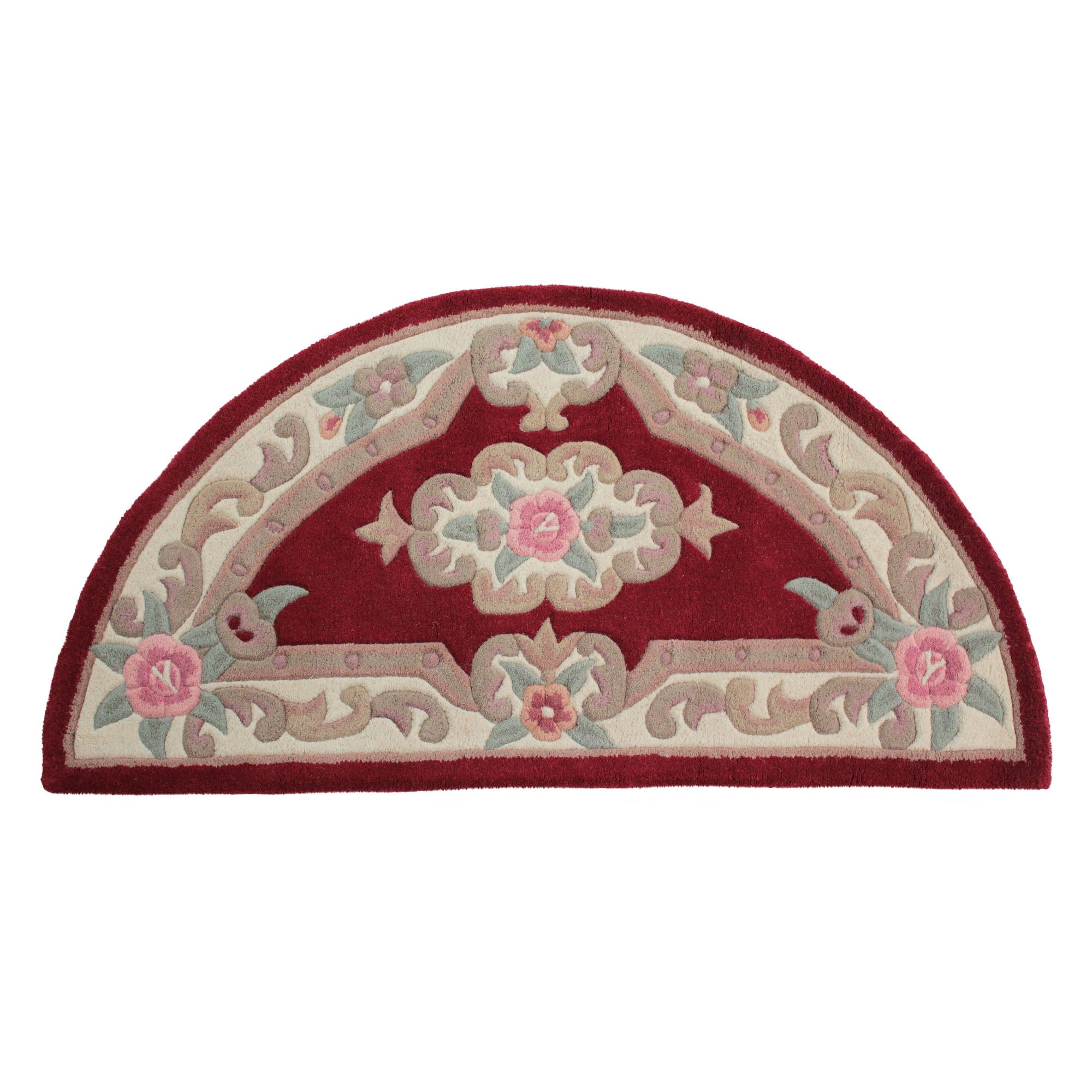Lotus Premium Aubusson Half Circle Rug Red, Green and White