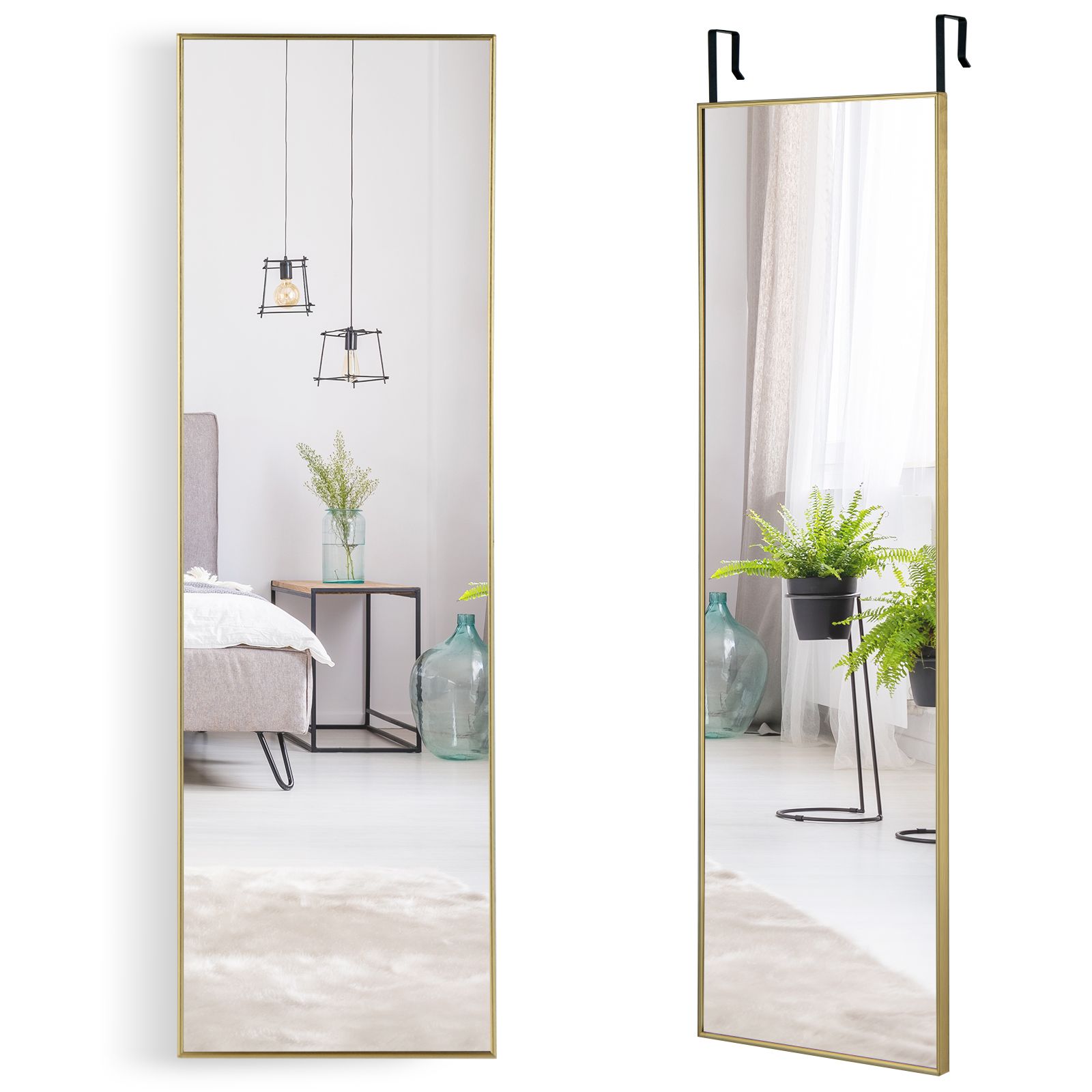 Costway 2 IN1 Full Length Mirror Over the Door Dressing Mirror Hanging Wall Mounted Mirror in Gold