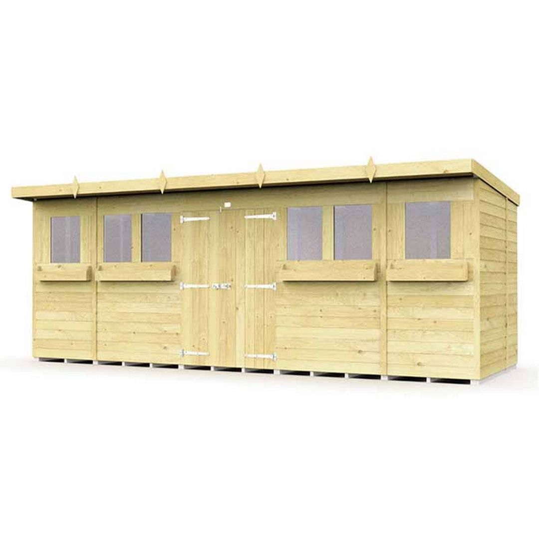 Buttercup Farm 18 x 6 Feet Pent Summer Shed - Wood - L178 x W533 x H201 cm in Brown