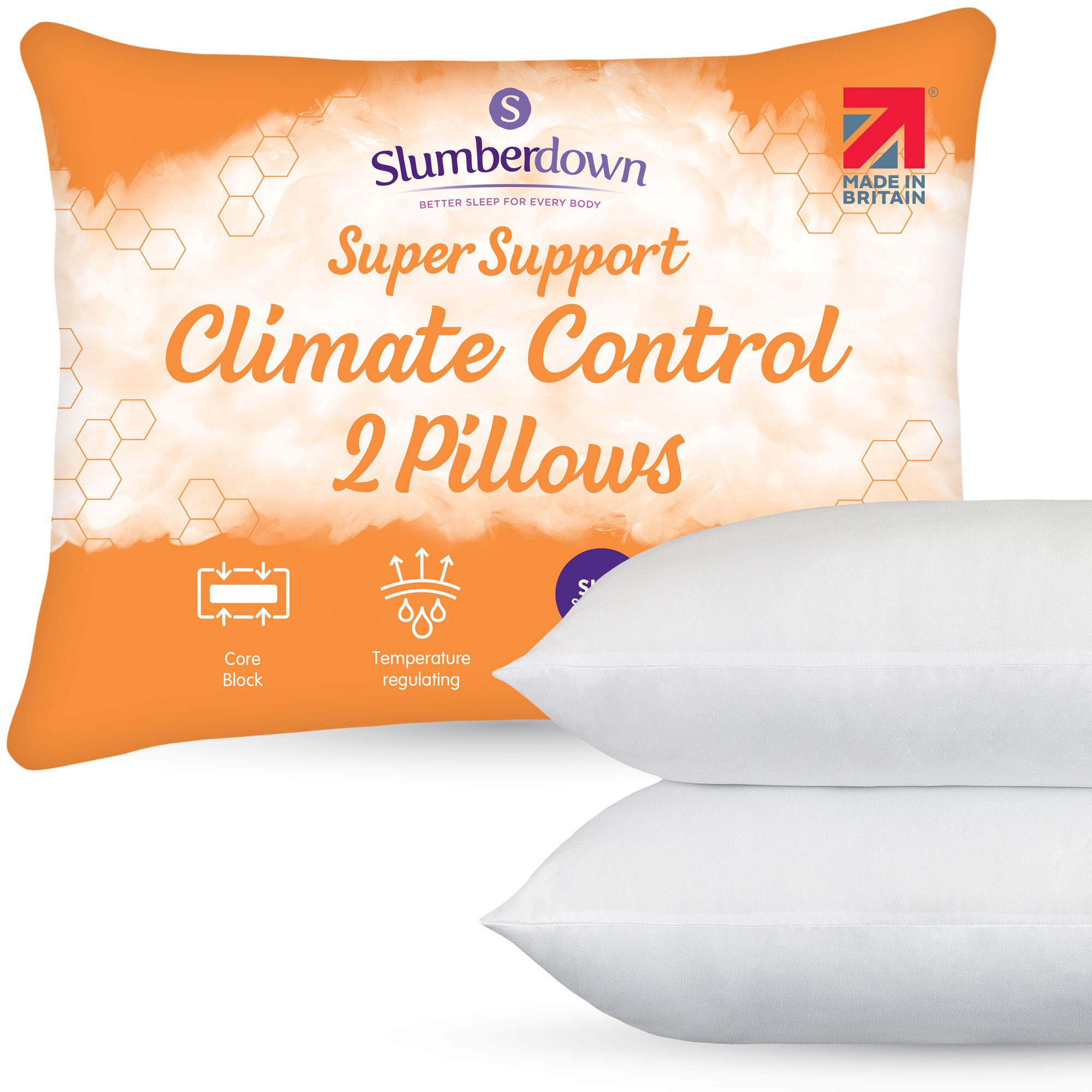 Slumberdown 2 Pack Climate Control Super Support Side Sleeper Firm Pillows in White