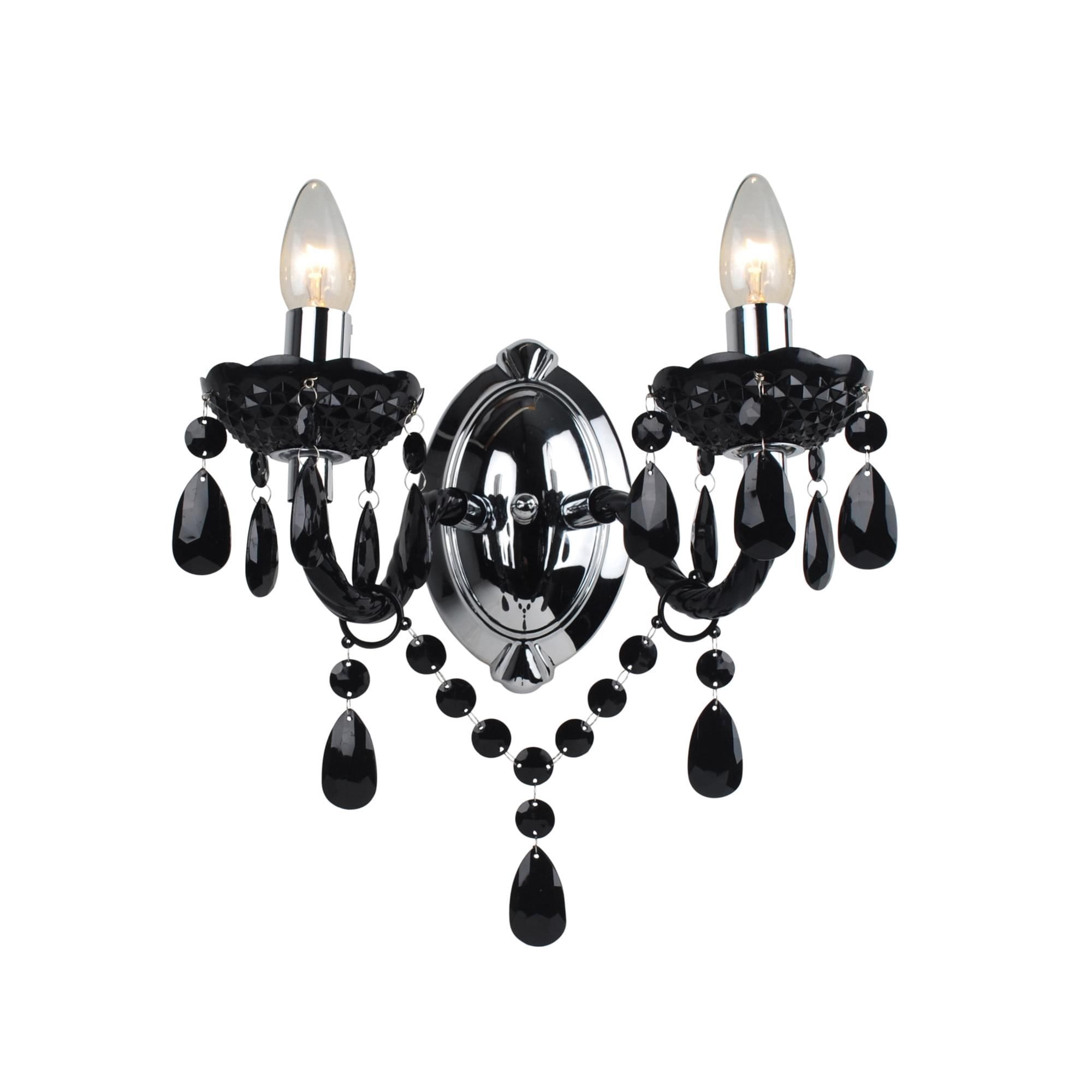 First Choice Lighting Black Acrylic & Chrome Marie Therese Style 2 x 40W Wall Light