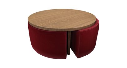 Woody Coffee Table and Nesting Stool Set in Claret Cotton Matt Velvet - sofa.com