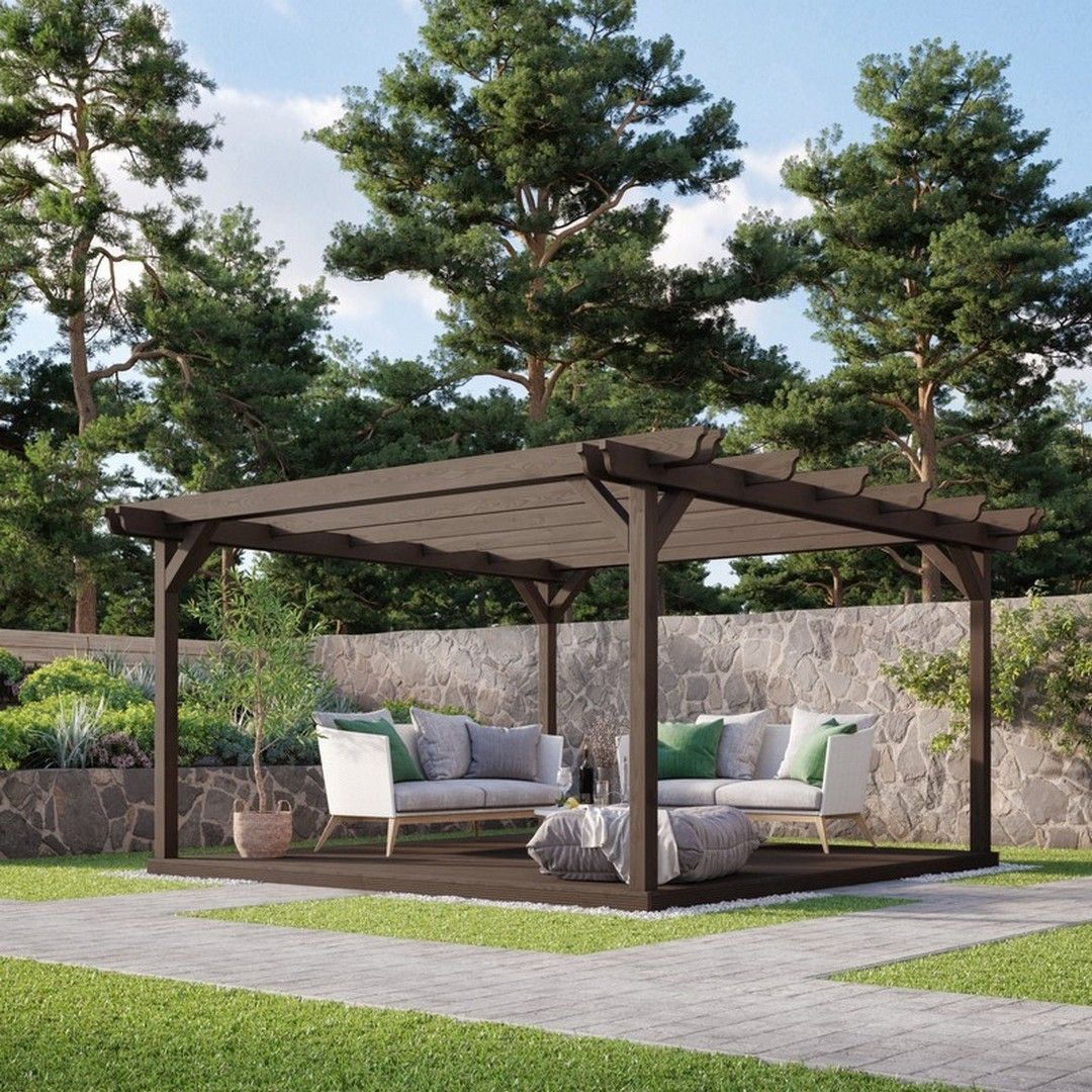 Rutland County Garden Furniture Ltd Double Garden Pergola & Decking Kit, L420 x W420cm, Light Green in Brown