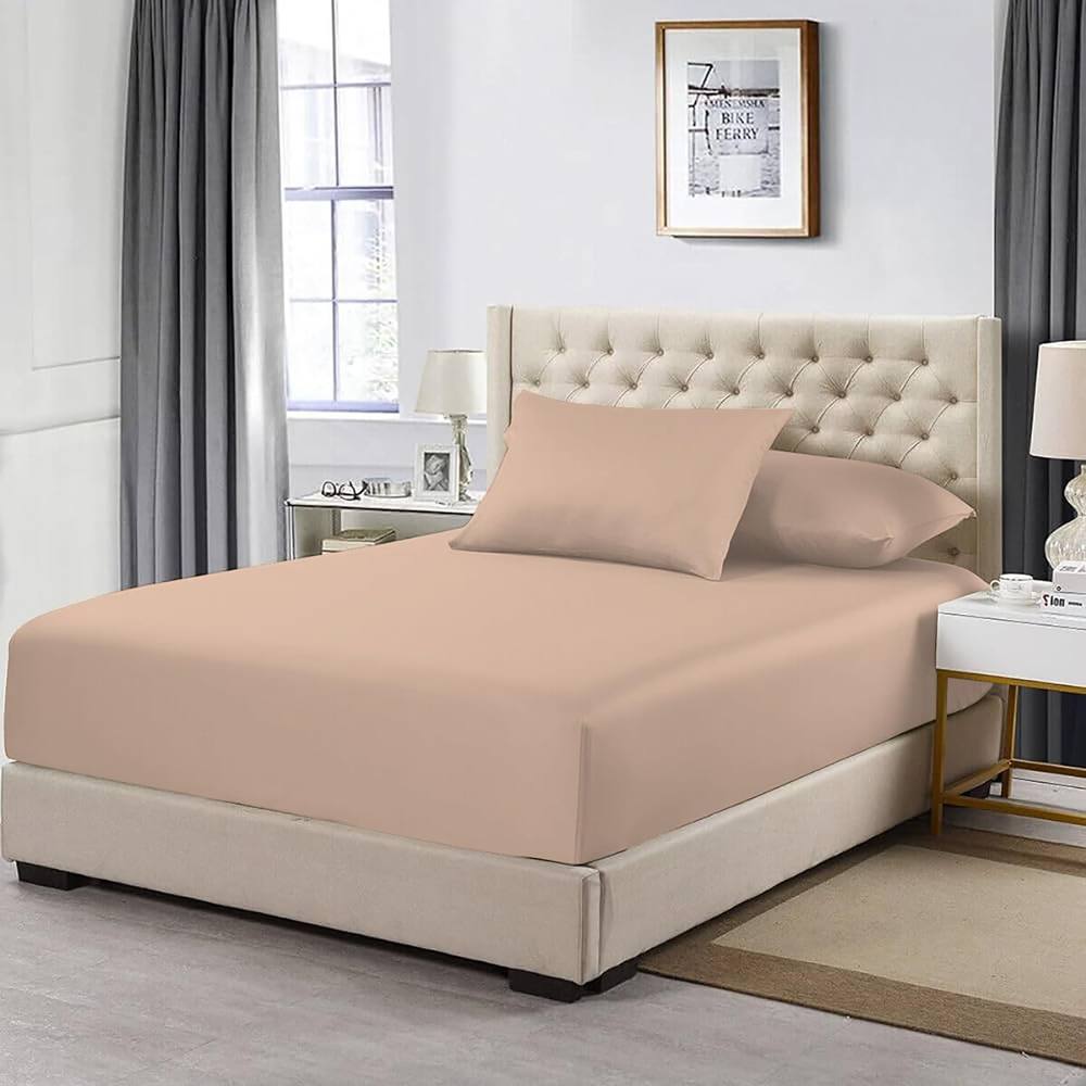 Homes-Linen 100% Egyptian Cotton 200TC Fitted Sheet 30cm Deep Pocket in Beige
