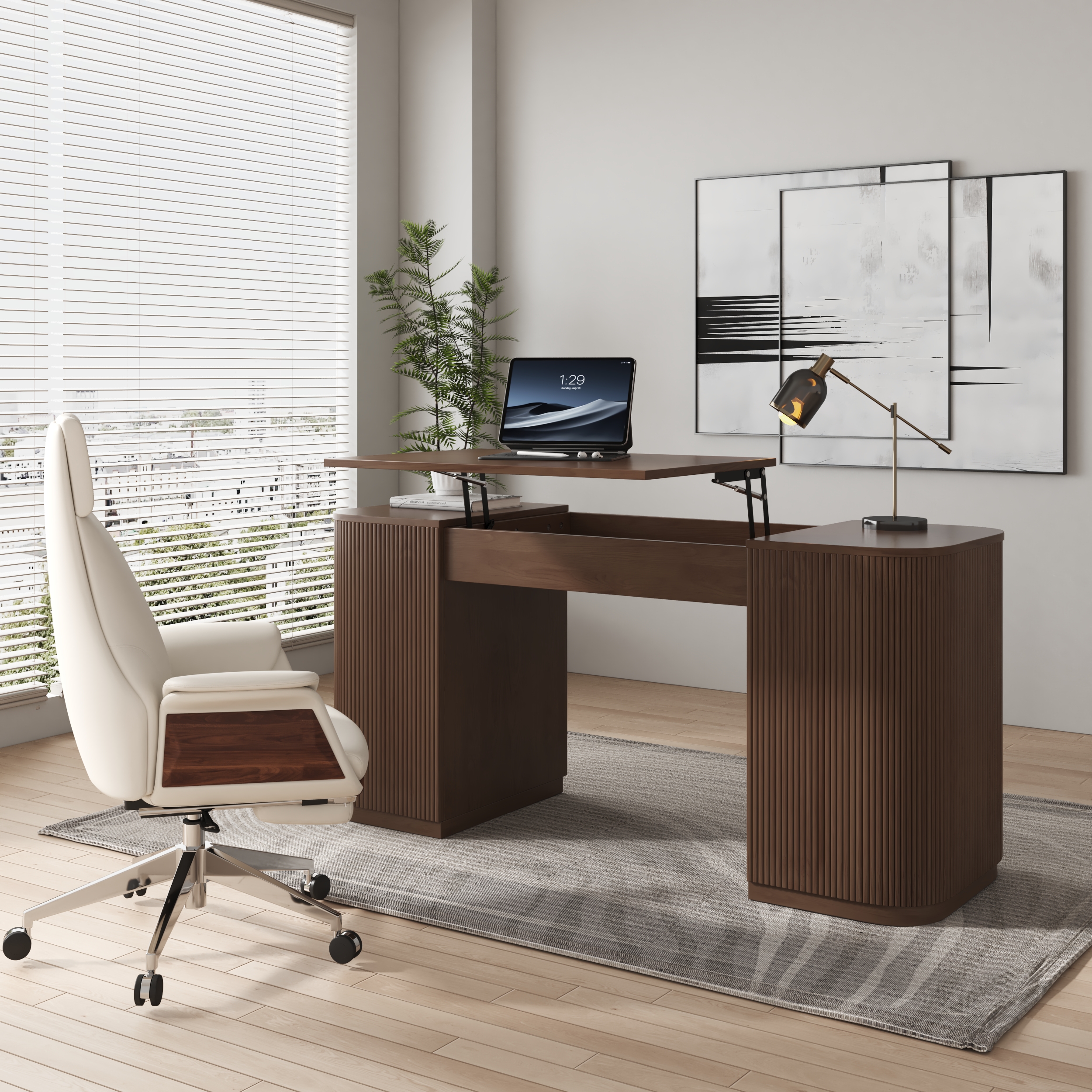 Height Adjustable Standing Desk Executive Office Desk with 2 Doors & Ample Storage Office Furniture (1520mm)