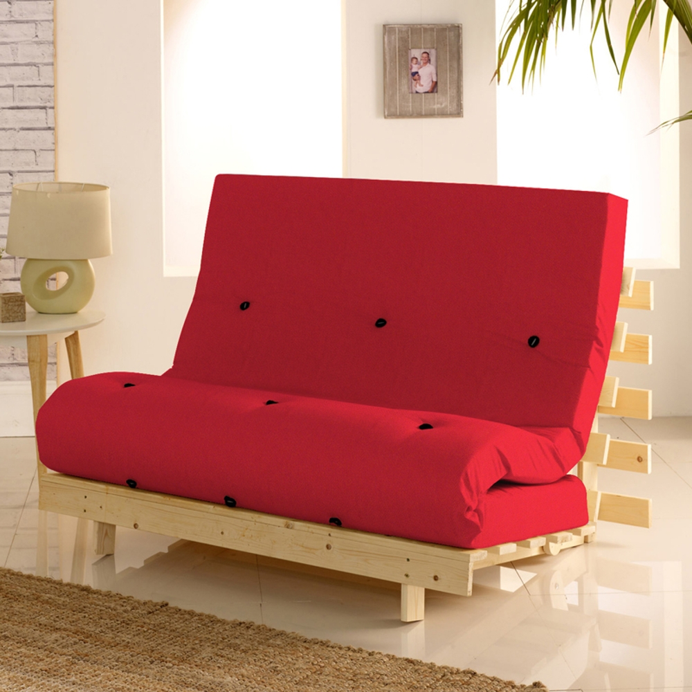 Metro Pine Wooden 1 Seater Chair/Folding Guest Bed with Red Futon Mattress - 2ft6 Small Single