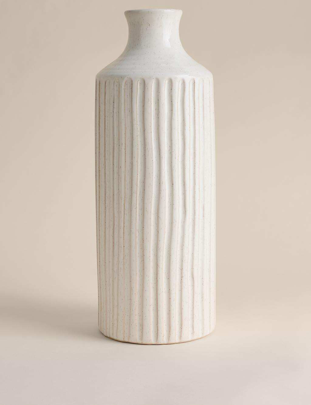 M&S Extra Large Ridged Ceramic Vase White