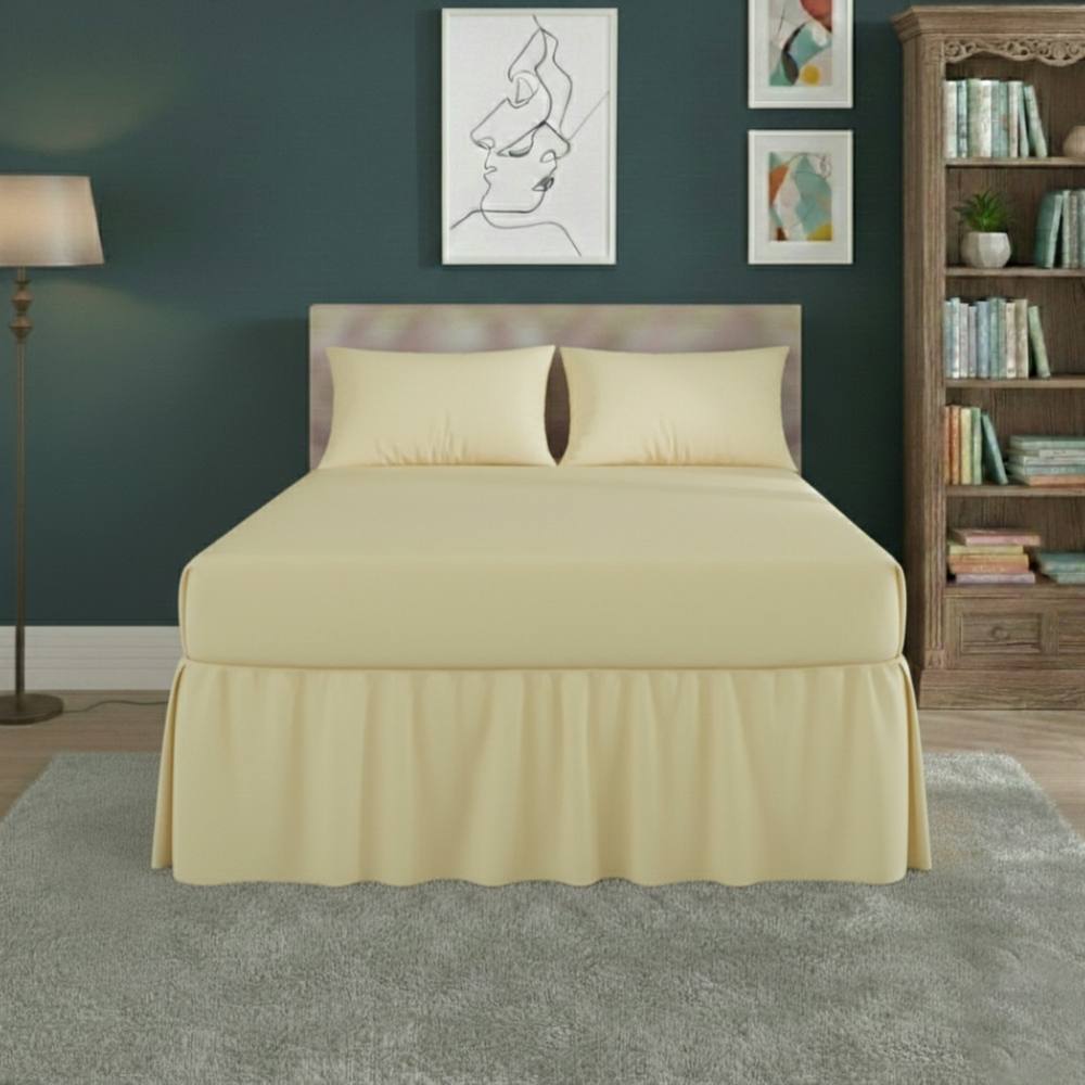 Snug City Fitted Valance Bed Sheet Polycotton Mattress Cover & Frill Easy Care in Lemon