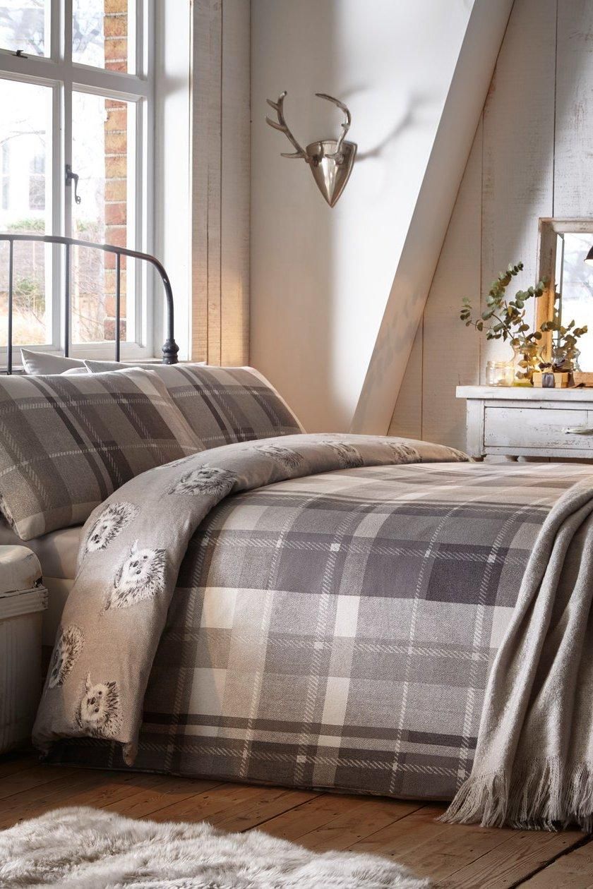Dreams & Drapes 'Colville Check' 100% Brushed Cotton Duvet Cover Set in Grey