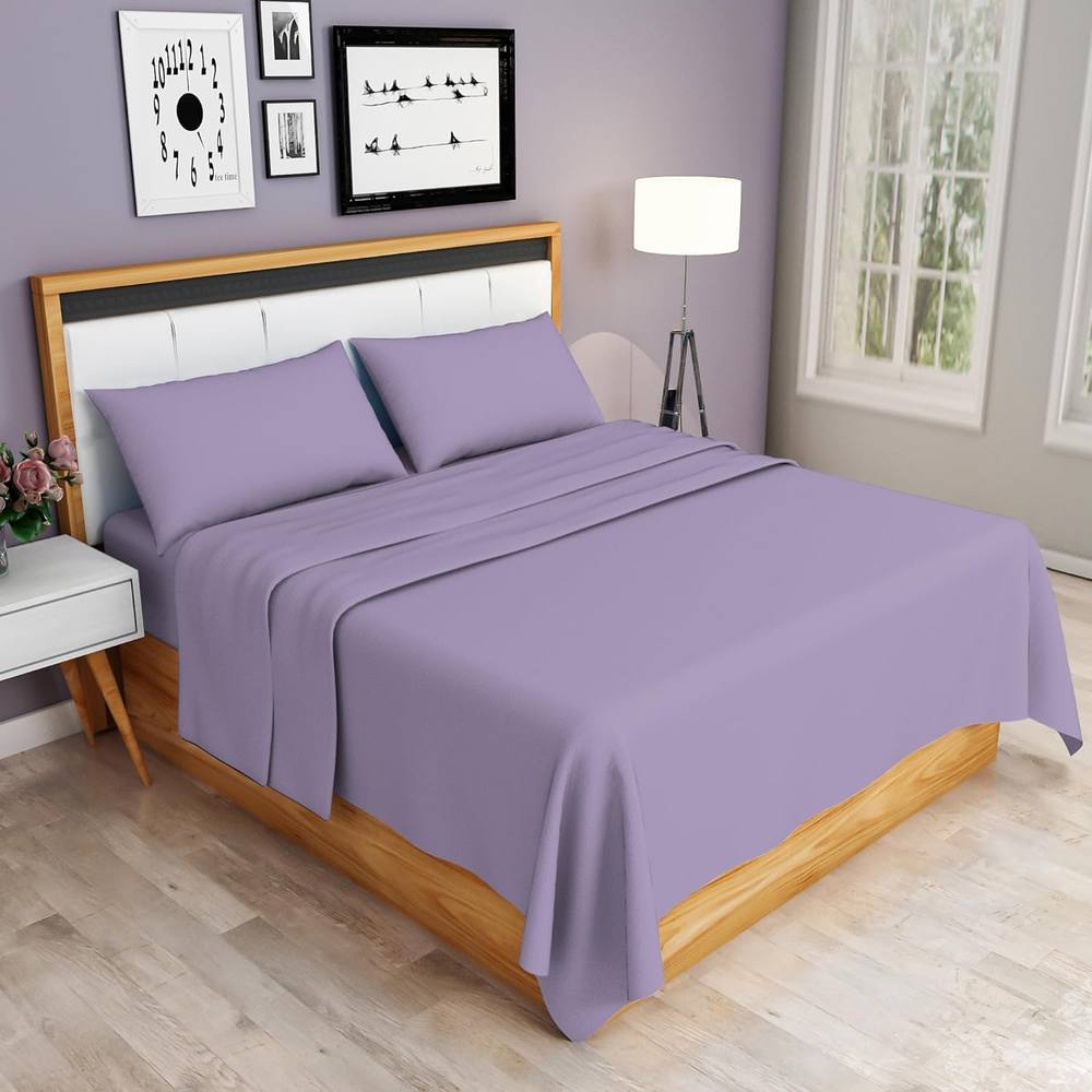 Homes-Linen 100% Egyptian Cotton Thread Count 200 Hotel Quality Flat Sheet in Lilac