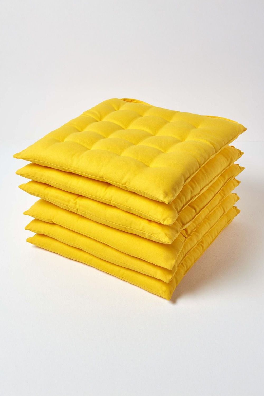 Homescapes 6 Pack Seat Pads Luxury 100% Cotton Indoor Outdoor Garden Cushion, 40cm in Yellow