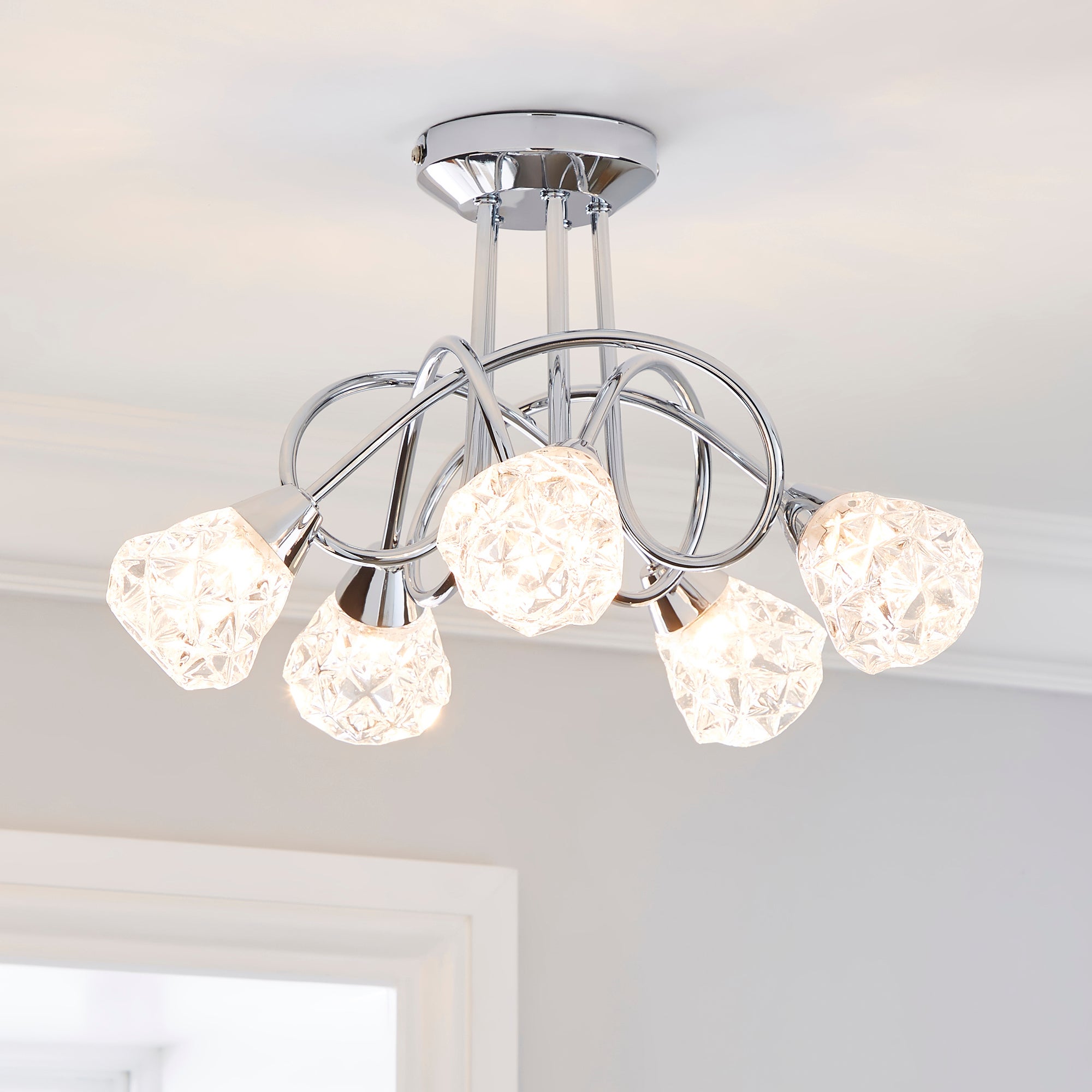 Ceccano 5 Light Glass Semi-Flush Ceiling Fitting Chrome