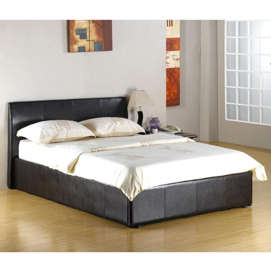 Fusion Faux Leather Storage Double Bed In Black