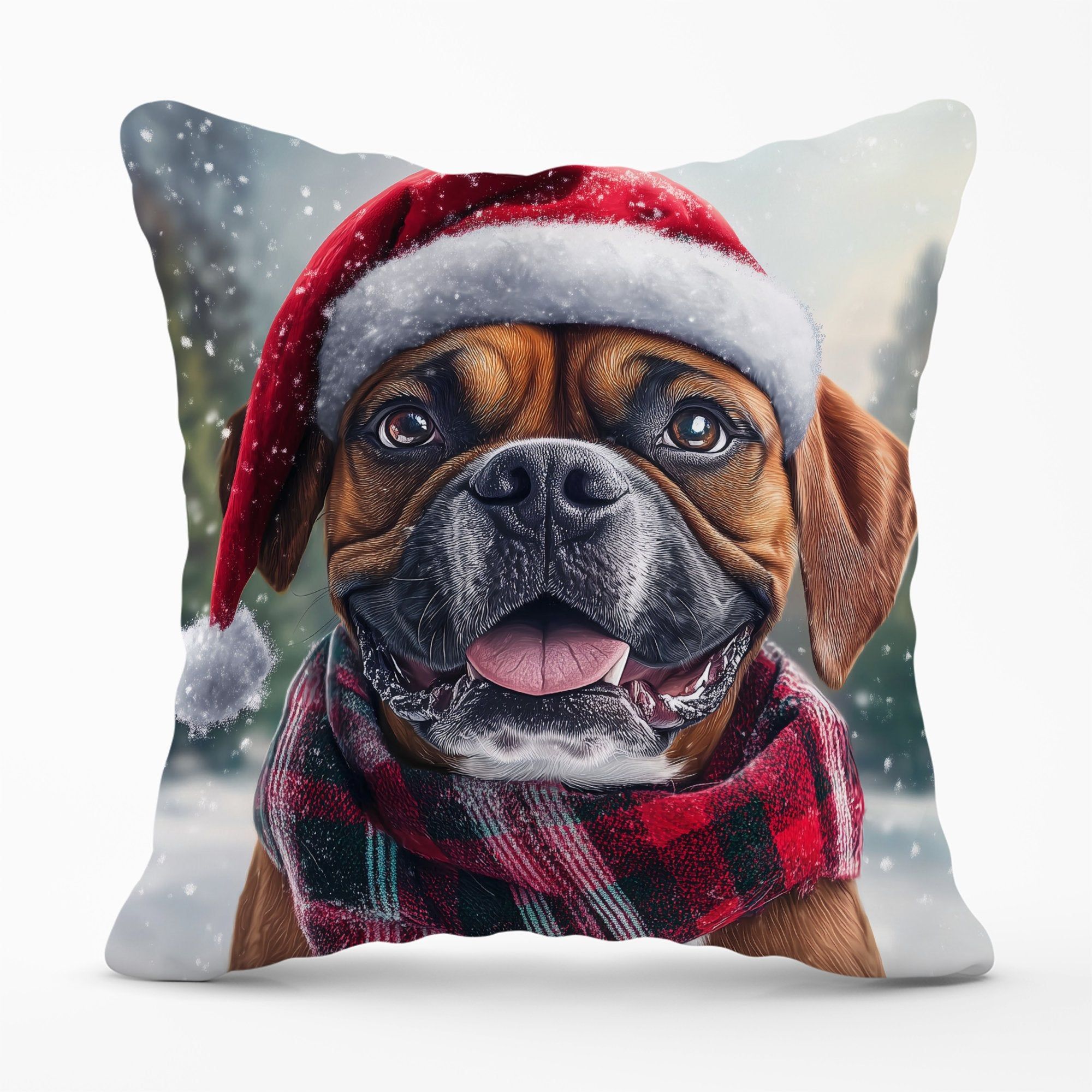 Warren Reed - Designer Christmas Boxer Dog Cushion in Brown