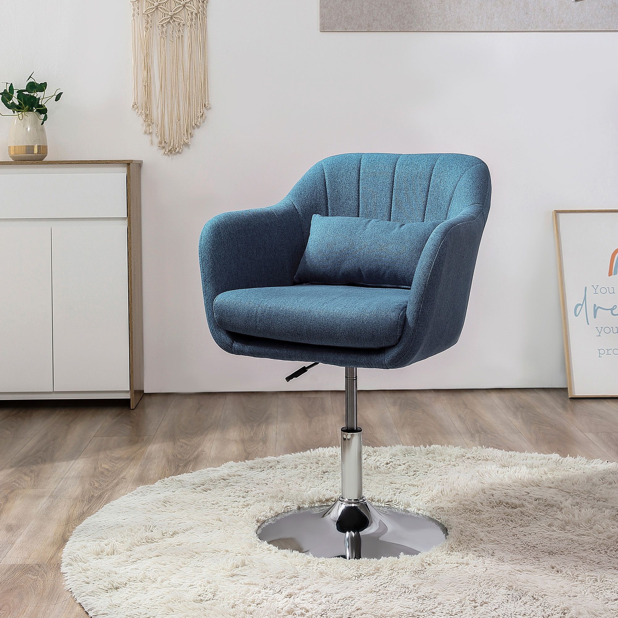 HOMCOM Stylish Retro Linen Swivel Tub Chair Steel Frame Cushion Seat in Blue